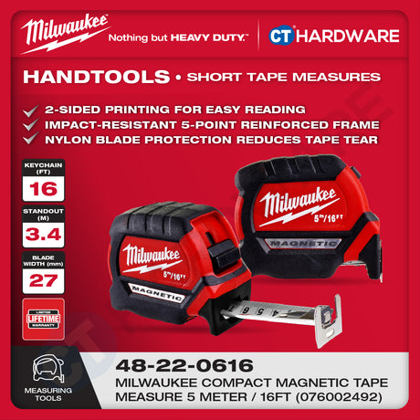 Milwaukee Short Tape Measures | Keychain Tape Measure 6FT | Compact Magnetic Tape Measure 16FT & 26FT | STUD™ Tape Measure 35FT | Measuring Tools | Alat Pengukur