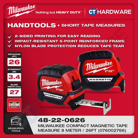 Milwaukee Short Tape Measures | Keychain Tape Measure 6FT | Compact Magnetic Tape Measure 16FT & 26FT | STUD™ Tape Measure 35FT | Measuring Tools | Alat Pengukur
