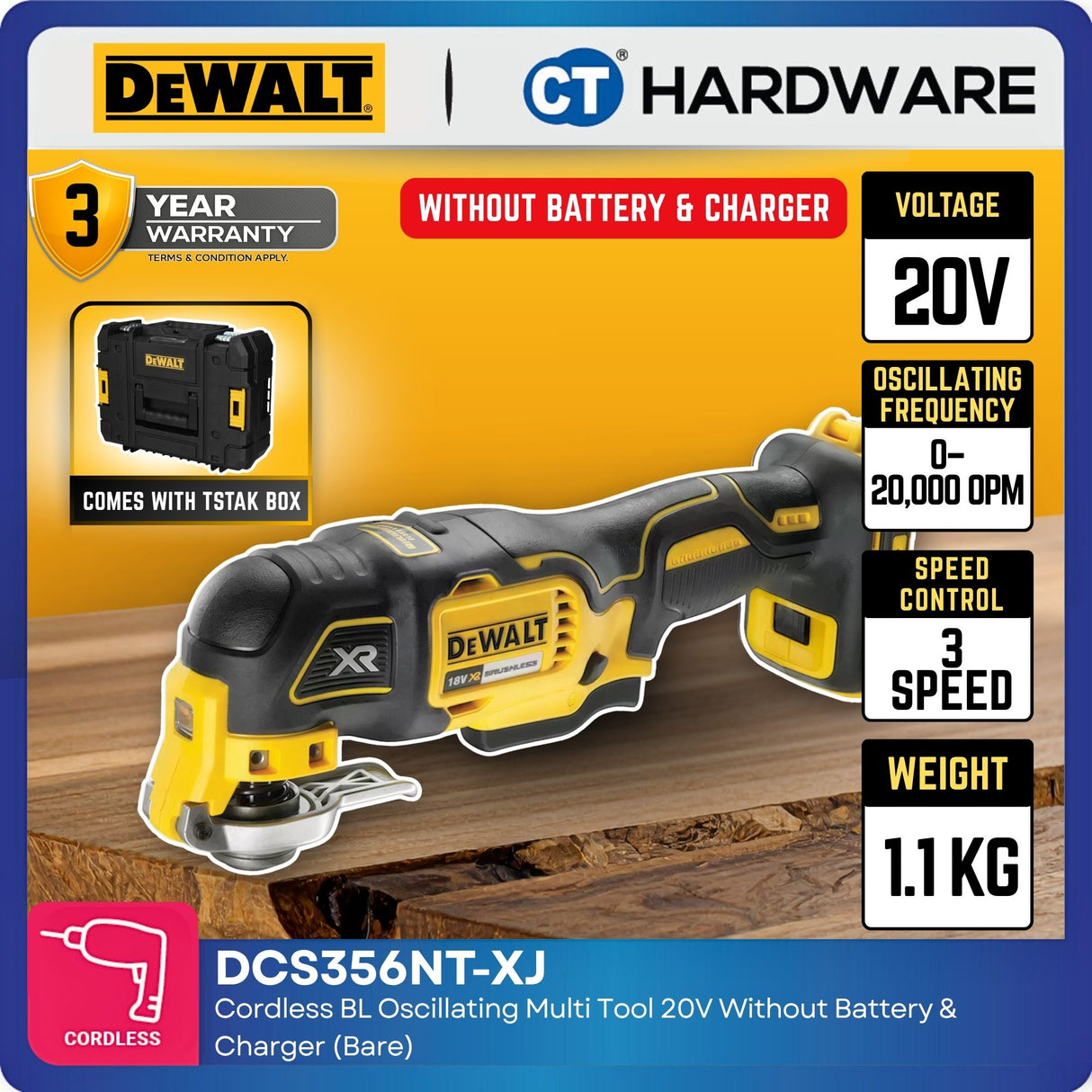 DEWALT DCS356NT-XJ 20V MAX XR Brushless Oscillating Multi Tool Bare Unit