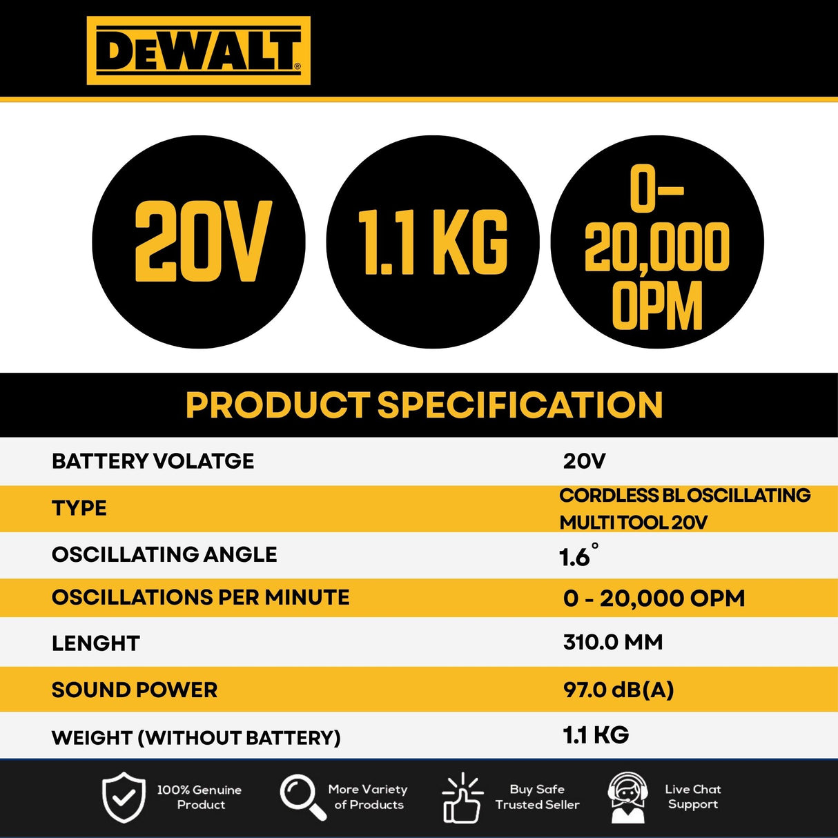 DEWALT DCS356NT-XJ 20V MAX XR Brushless Oscillating Multi Tool Bare Unit