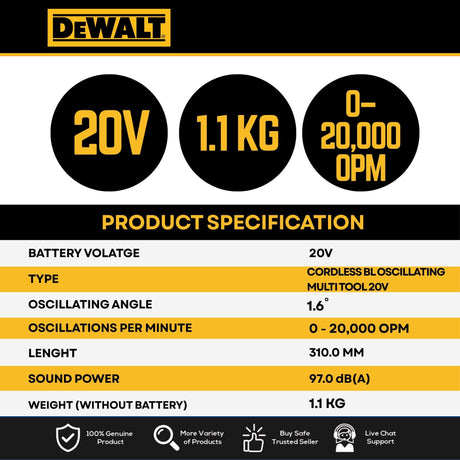 DEWALT DCS356NT-XJ 20V MAX XR Brushless Oscillating Multi Tool Bare Unit