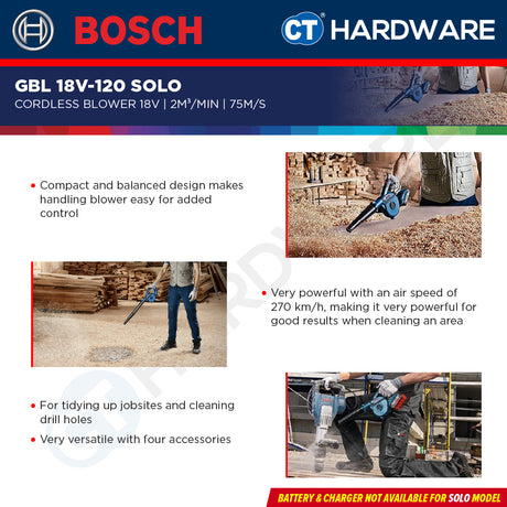 Bosch GBL 18V-120 SOLO Professional Cordless Blower Without Battery & Charger, GBL18V120SOLO