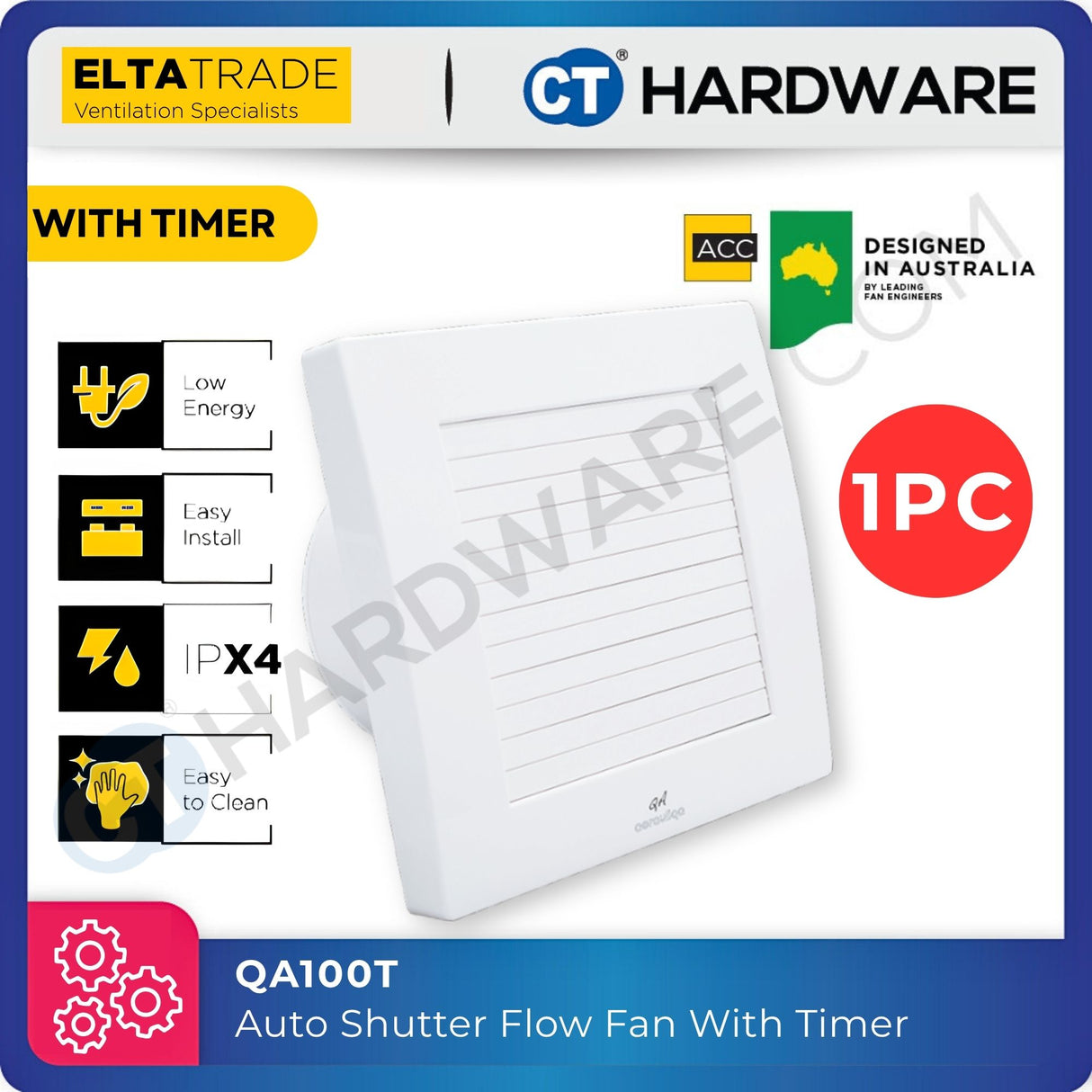 Elta Trade Fantech QA100T Axial Flow Fan with Auto Shutter & Timer – 4" Exhaust Fan