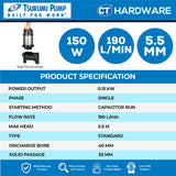 TSURUMI 50NHPU215S SUBMERSIBLE PUMP 150W | 230V | 190L/M | 5.7M/H 2"  ( NHPU SERIES )