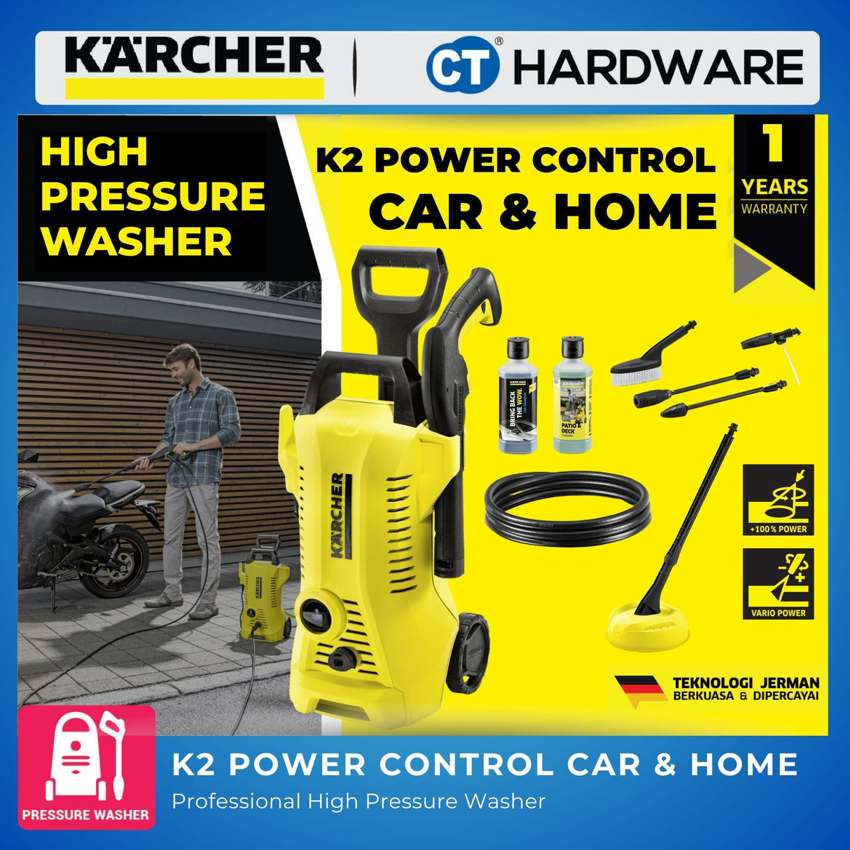 Kärcher K2 Power Control Car & Home 1.4 kW — 110 Bar Pressure Washer Kit (16736070)