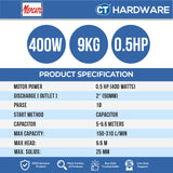 MEPCATO 50PS-2.4S STAINLESS STEEL SUBMERSIBLE PUMP 2" | 400W | 310L/MIN | 9M/H | NON AUTO WITH ITALY DOUBLE MECH SEAL [ 50PS24S ]