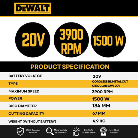 DEWALT DCS383N-B1 20V MAX XR Brushless Metal Cutting Circular Saw Bare Unit