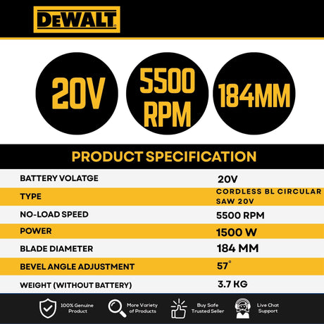 DEWALT DCS573N-B1 20V MAX XR Brushless 7-1/4 Inch Circular Saw Bare Unit