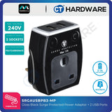 Masterplug SRGAUSBPB3-MP Gloss Black Surge Protected Power Adaptor | 2 USB Ports