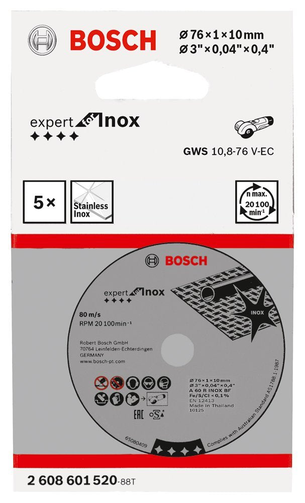 Bosch 2608601520 76mm Expert for Inox Cutting Disc x5pcs