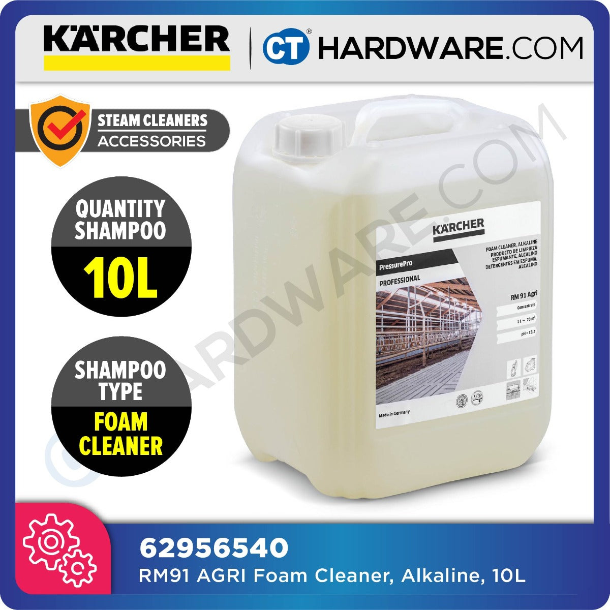 Karcher 62956540 RM91 AGRI Foam Cleaner, Alkaline, 10 Litres
