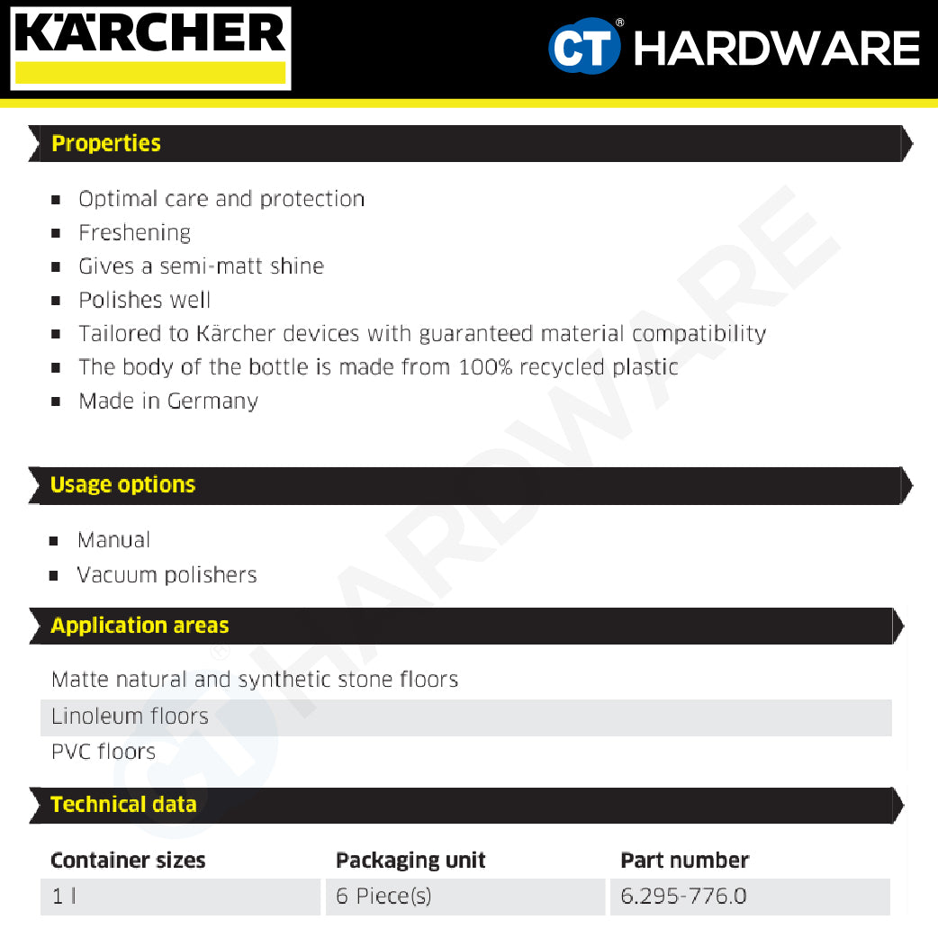 Karcher 62957760 Floor Care Matt Stone, Linoleum, Pvc RM 532 Cleaning Agent 1 Litre