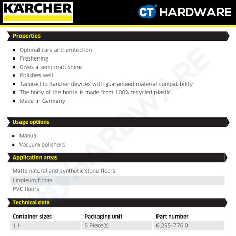 Karcher 62957760 Floor Care Matt Stone, Linoleum, Pvc RM 532 Cleaning Agent 1 Litre