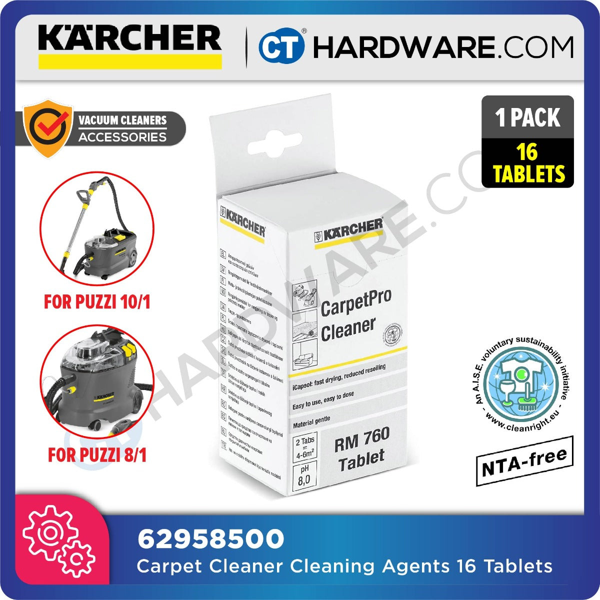 Karcher 62960790 CarpetPro RM760 Tabs FOR PUZZI 8/1 C & PUZZI 10/1