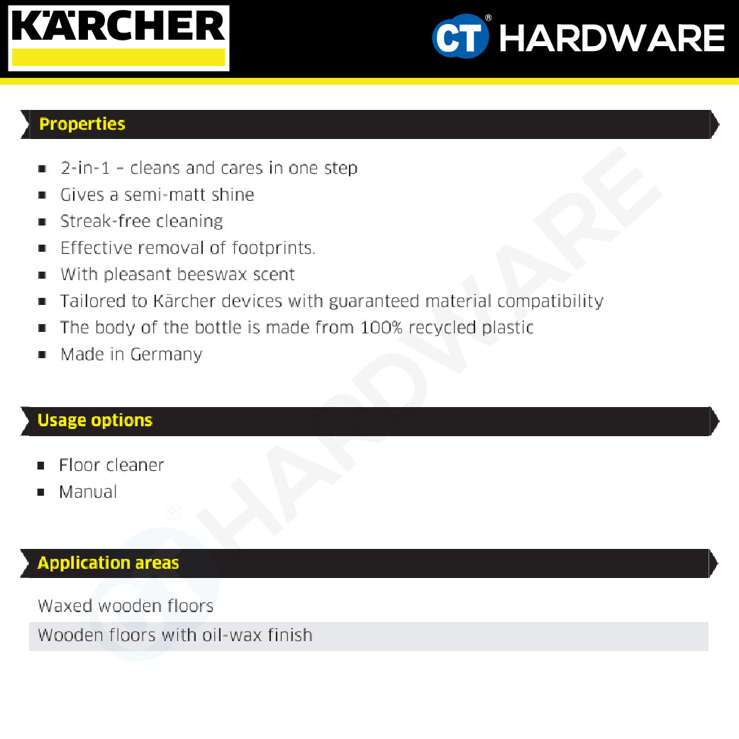 Karcher 62959420 Floor Detergent Wood Oiled, Waxed RM 535 0.5L For FC4 FC5 FC7