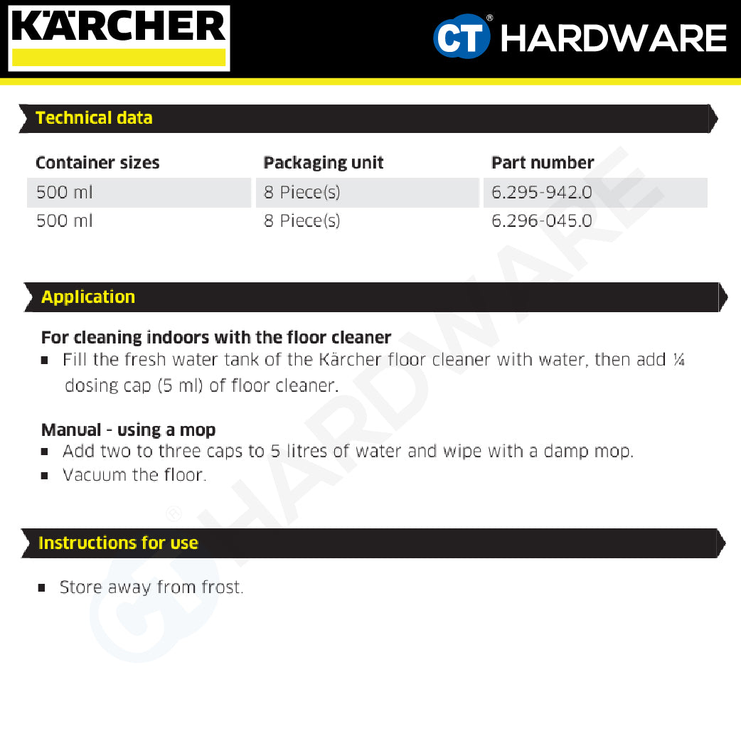 Karcher 62959420 Floor Detergent Wood Oiled, Waxed RM 535 0.5L For FC4 FC5 FC7