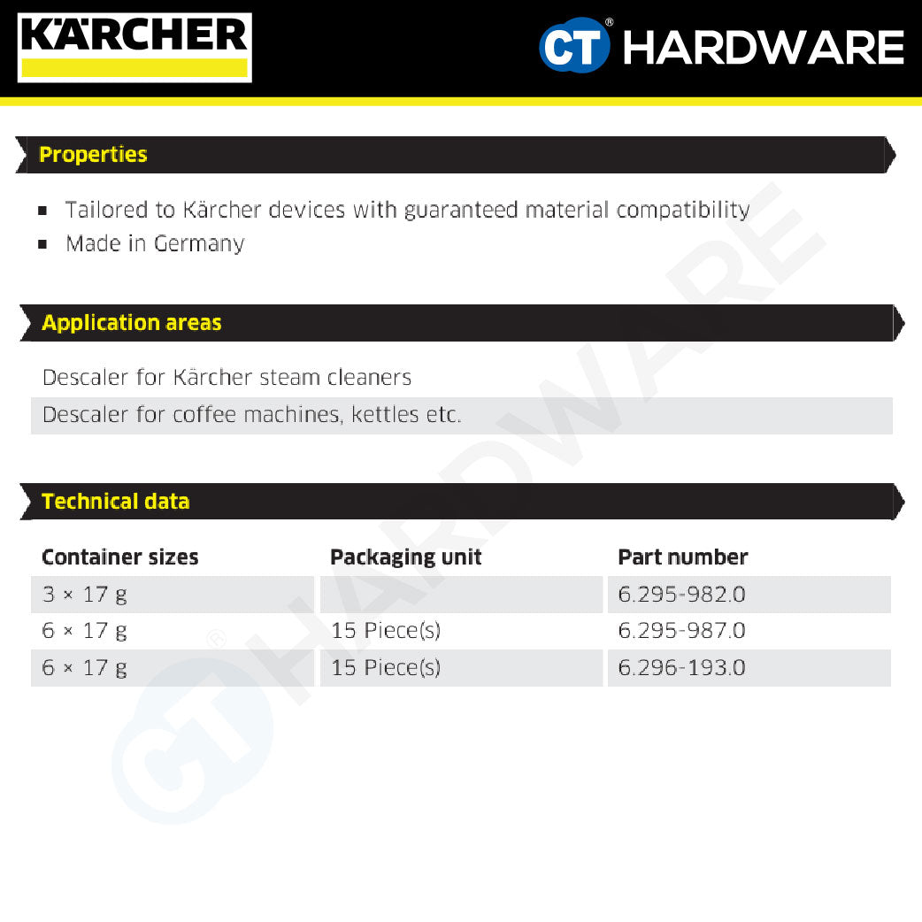 Karcher 62959870 Descaling Powder (RM 511) 17G x 6 Packet, Steam Cleaner