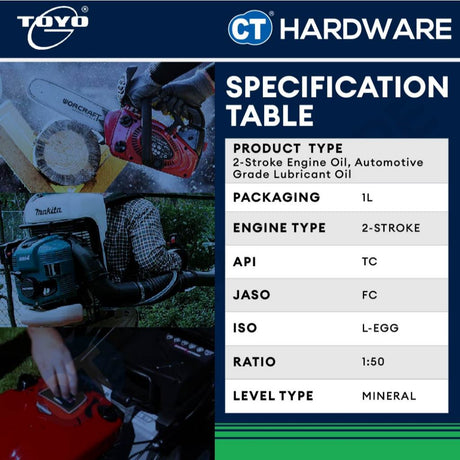Toyo-G Machines 2T 2-Stroke Engine Oil Smokeless Lubricant 1L [ 8696L0196 ]