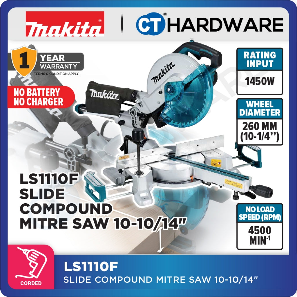 Makita LS1110F Slide Compound Miter Saw 1450W | 10 - 10-1/4" (255 - 260 mm)