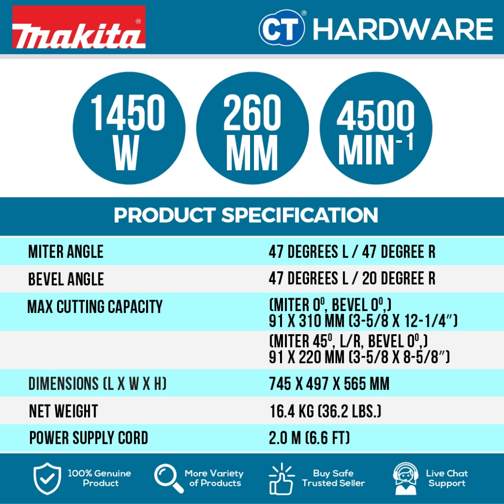 Makita LS1110F Slide Compound Miter Saw 1450W | 10 - 10-1/4" (255 - 260 mm)