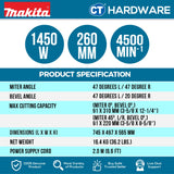 Makita LS1110F Slide Compound Miter Saw 1450W | 10 - 10-1/4" (255 - 260 mm)