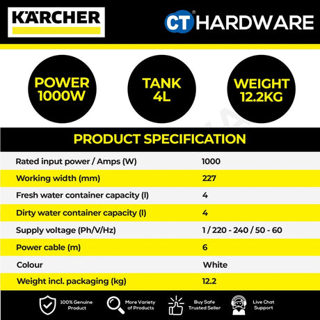 Karcher SE 4 PLUS Wet & Dry Carpet & Vacuum Cleaner 1000W [SE4PLUS 10811700]