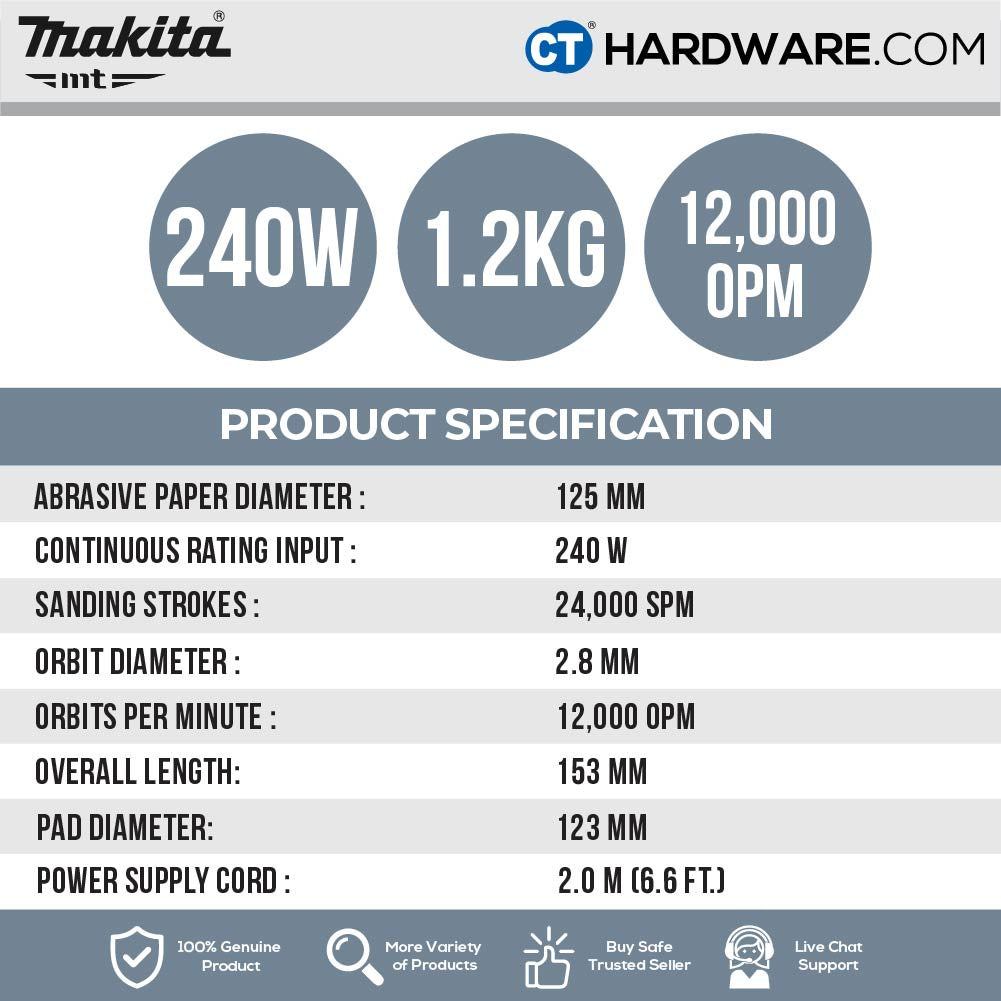 Makita MT M9204B Random Orbit Sander 240W 5" (125mm)