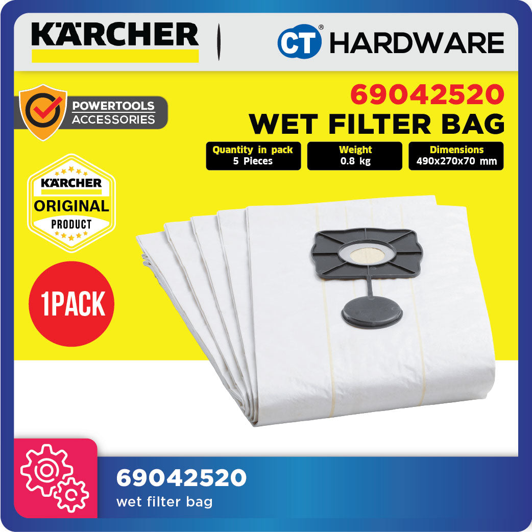 KARCHER 69042520 ORIGINAL WET FILTER BAG FOR NT 65/2 | NT 75/2 WET AND DRY VACUUM CLEANER [ 5 PIECES ]