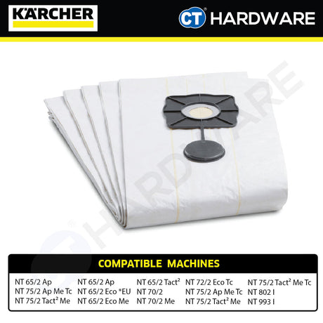 KARCHER 69042520 ORIGINAL WET FILTER BAG FOR NT 65/2 | NT 75/2 WET AND DRY VACUUM CLEANER [ 5 PIECES ]