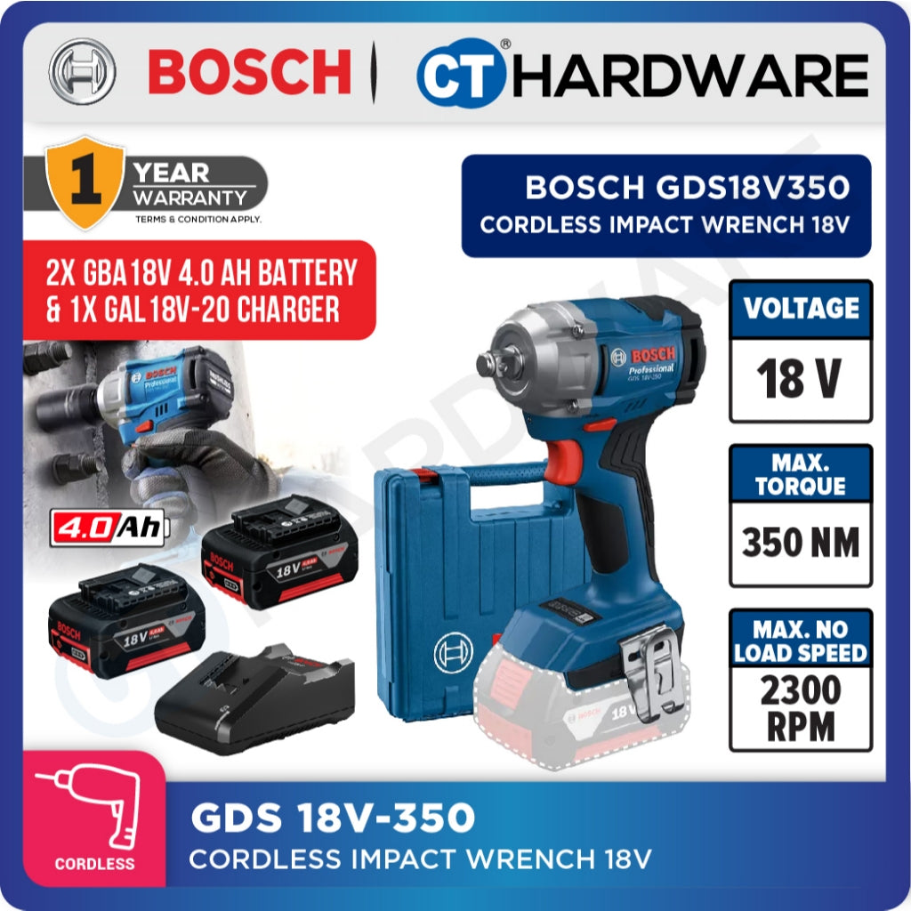 Bosch GDS 18V-350 Cordless Impact Wrench 18V 350 Nm [ Full Pack 4.0Ah | SOLO Unit ]