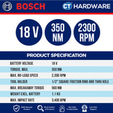 Bosch GDS 18V-350 Cordless Impact Wrench 18V 350 Nm [ Full Pack 4.0Ah | SOLO Unit ]