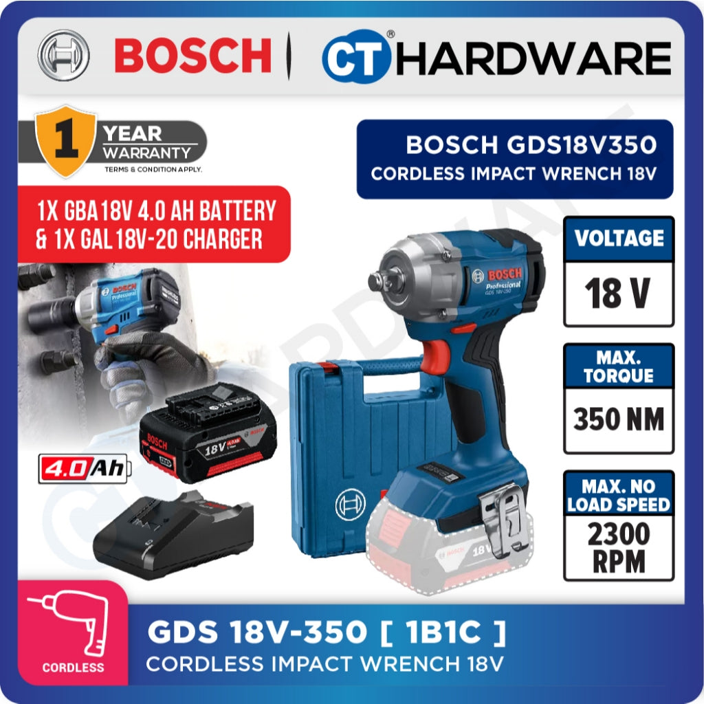 Bosch GDS 18V-350 Cordless Impact Wrench 18V 350 Nm [ Full Pack 4.0Ah | SOLO Unit ]
