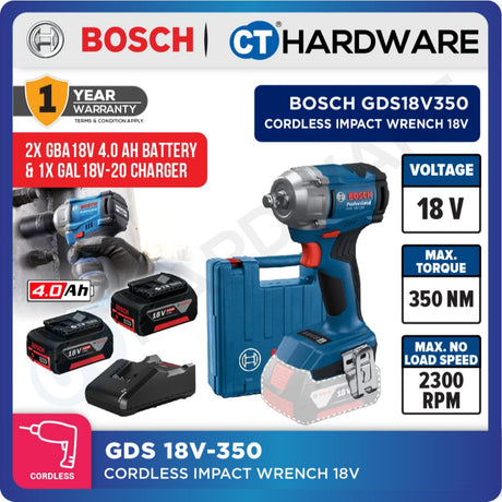 Bosch GDS 18V-350 Cordless Impact Wrench 18V 350 Nm [ Full Pack 4.0Ah | SOLO Unit ]