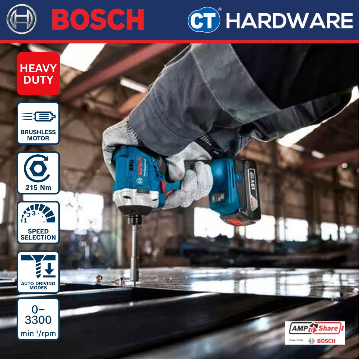 Bosch GDR 18V-215 SOLO Cordless Brushless Impact Driver 18V 1/4" 220NM [ 06019L60L0 | GDR18V215SOLO ]