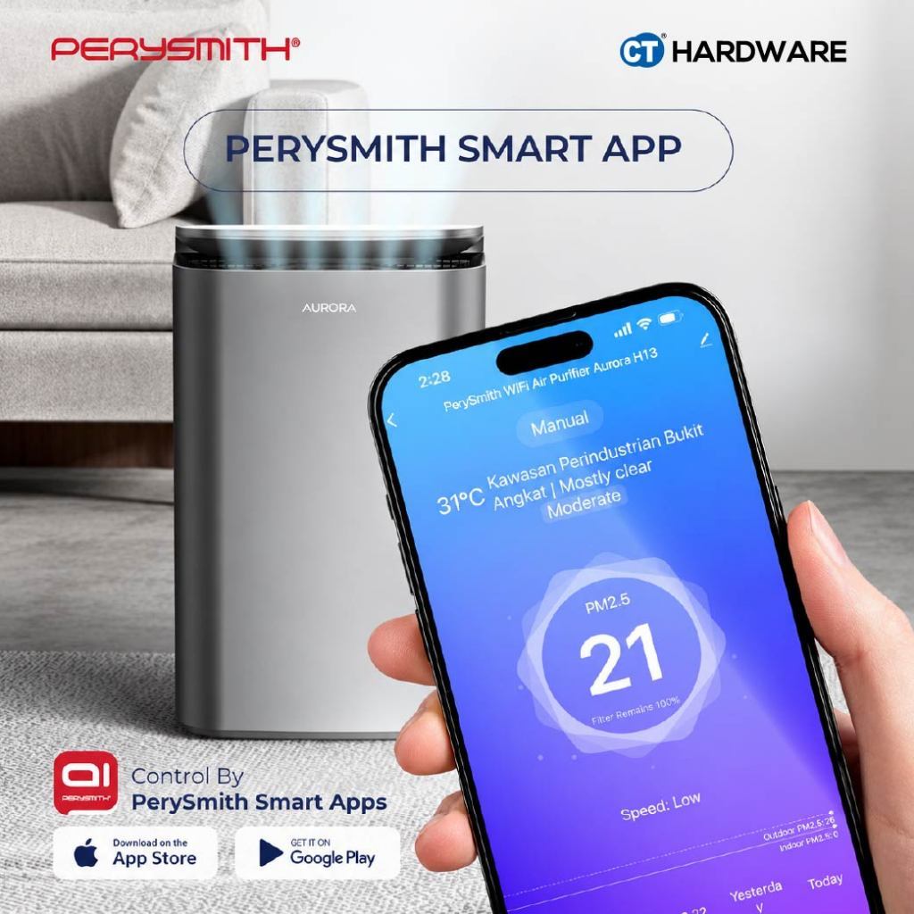 PerySmith H13 II Aurora Smart WiFi Air Purifier 55m² 785m³/h