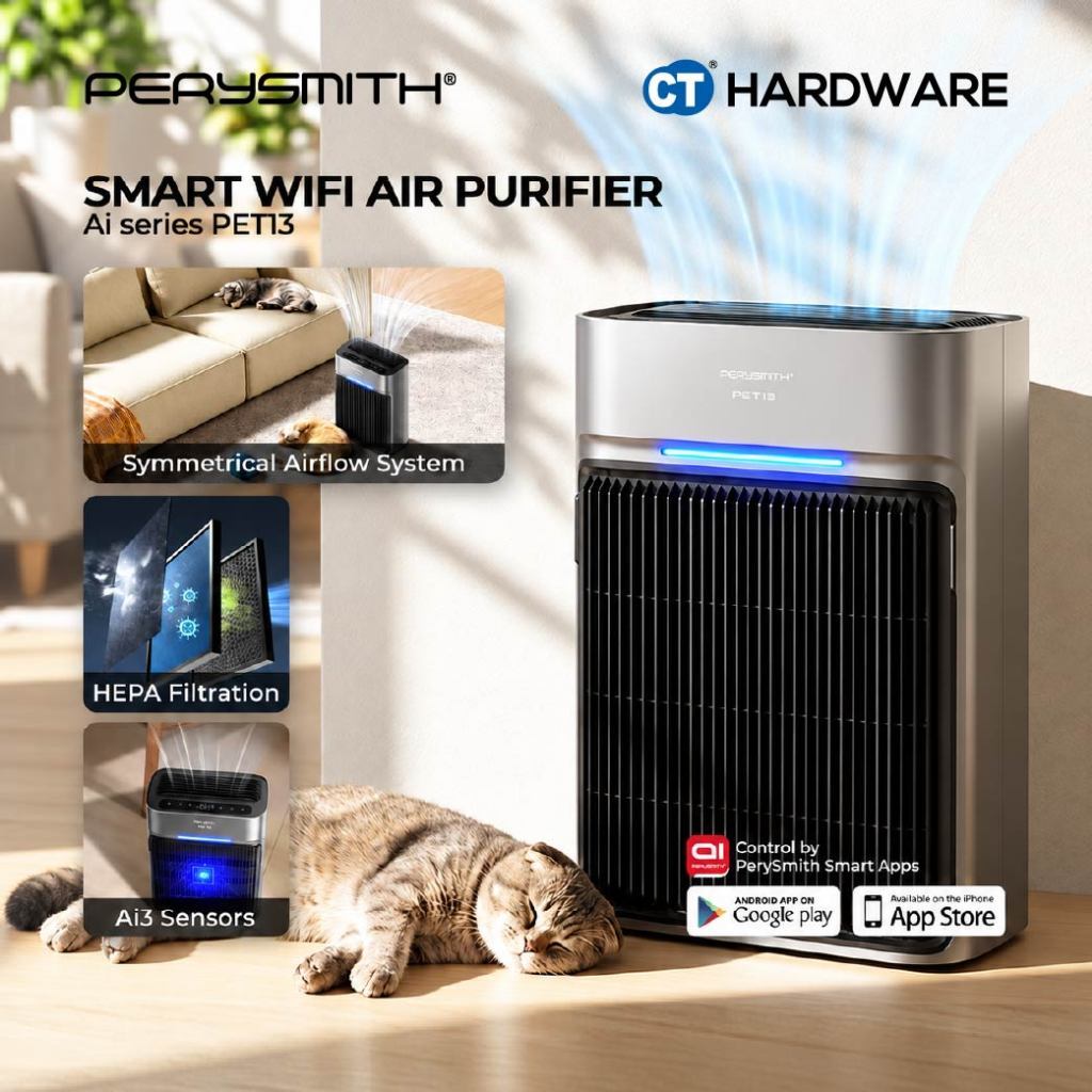 PerySmith PET13 Ai Smart WiFi Pet Air Purifier 60m² 860m³/h