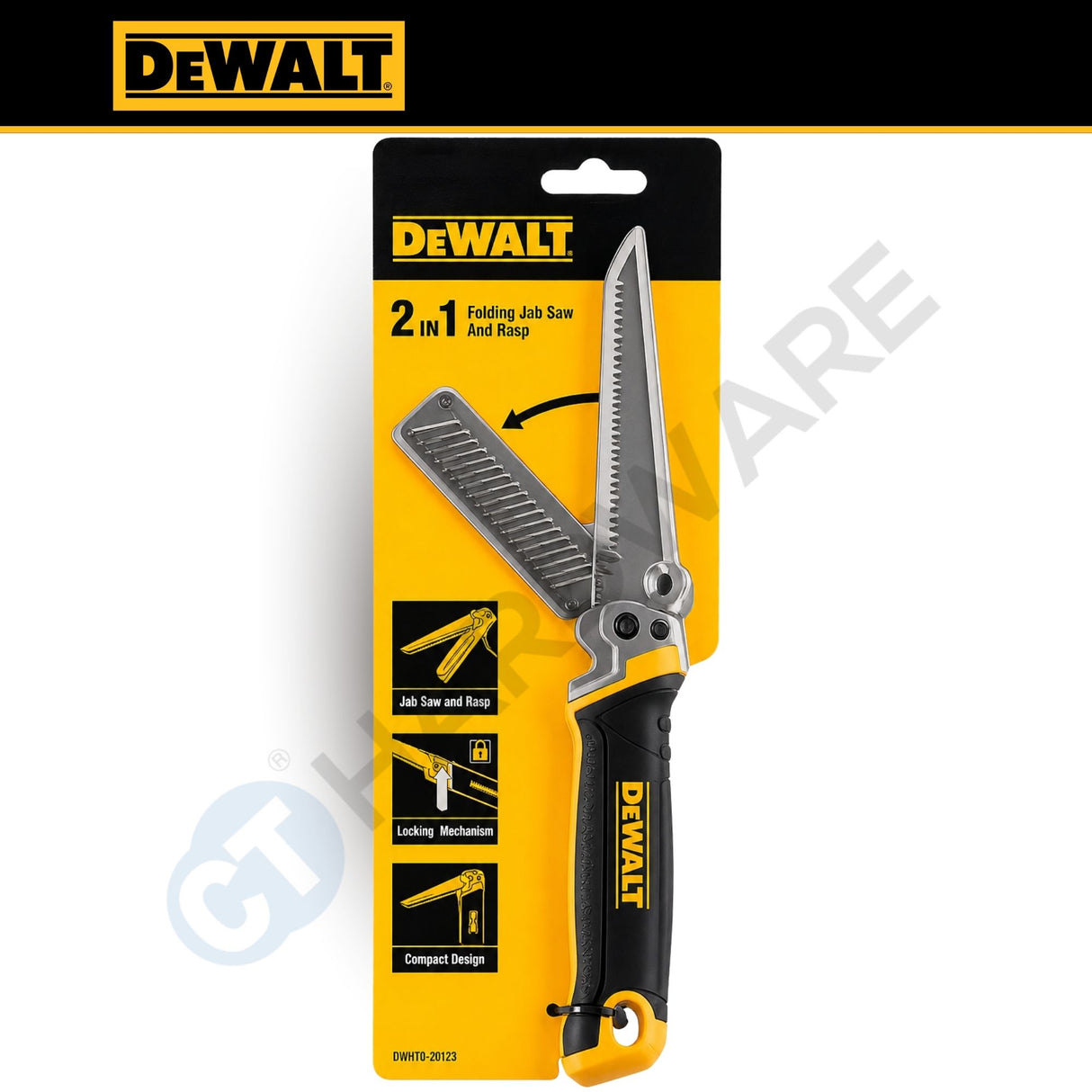 DEWALT DWHT0-20123 Folding Jab Saw with Rasp | 2-in-1 Drywall Saw | Triple Ground Teeth | Folding Hand Saw