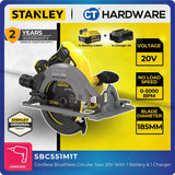Stanley SBC551M1T Cordless Brushless Circular Saw 20V 4.0Ah 7" 185mm 5000RPM C/W 1 Battery & Charger