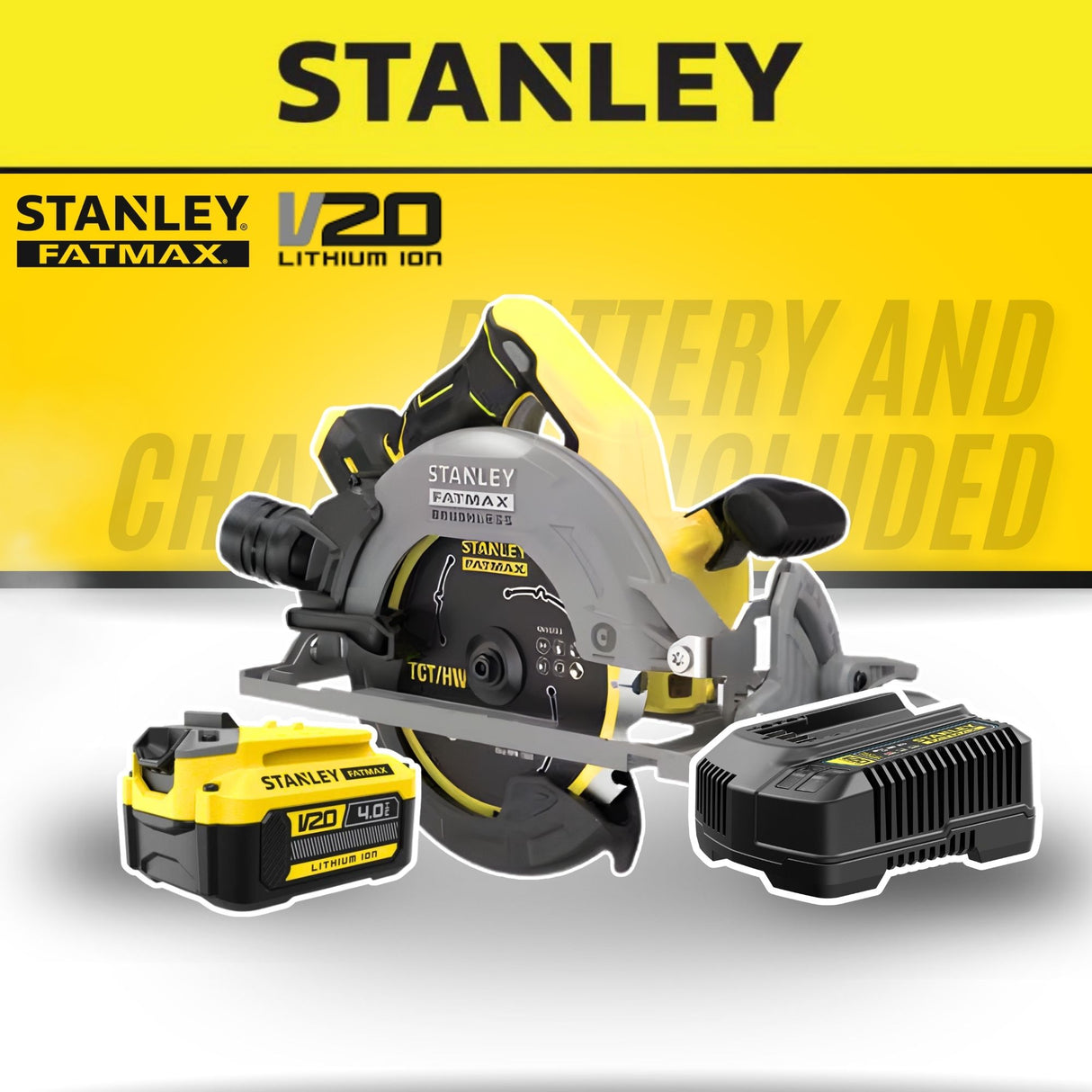 Stanley SBC551M1T Cordless Brushless Circular Saw 20V 4.0Ah 7" 185mm 5000RPM C/W 1 Battery & Charger