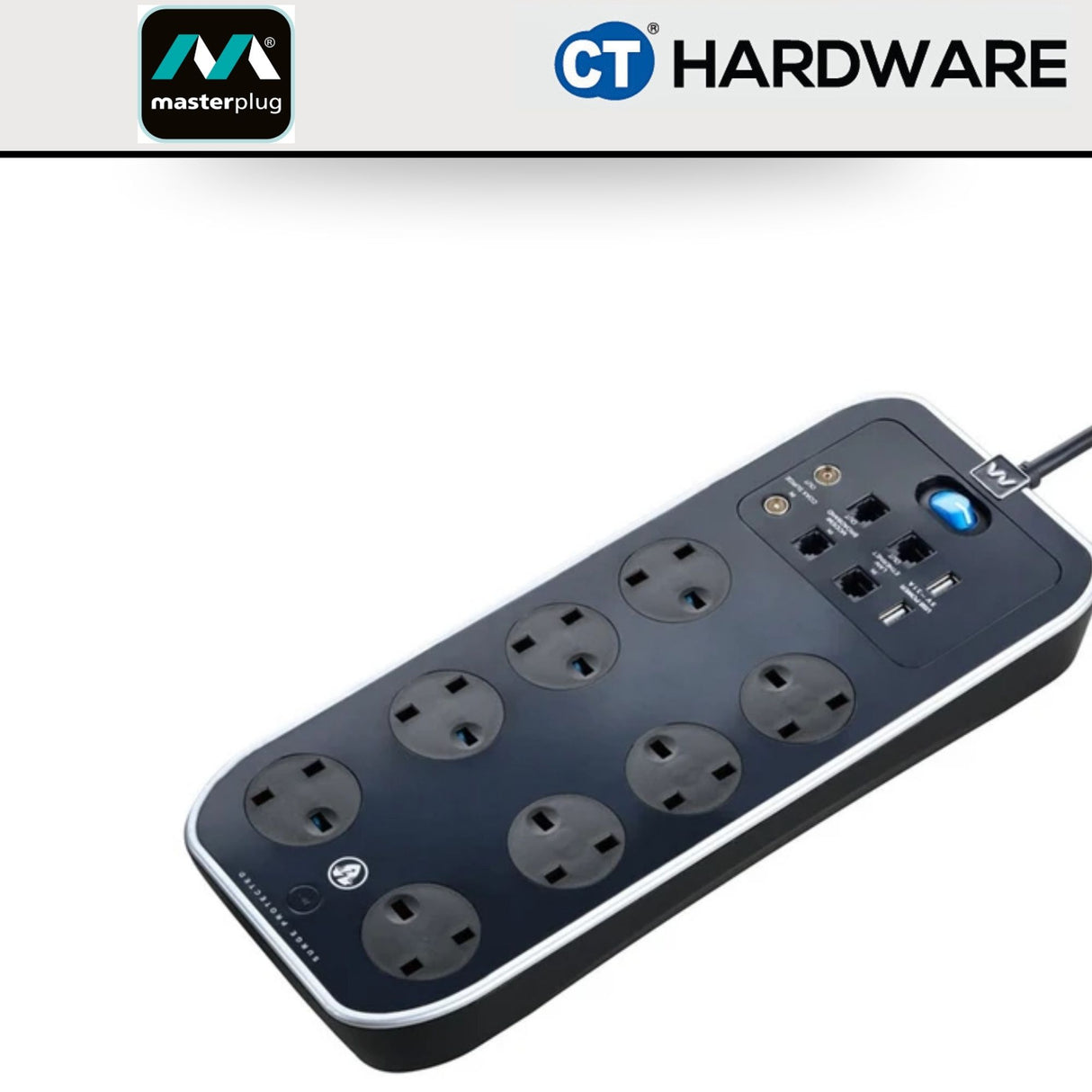 Masterplug SRGSUTC82PBMPA 8-Gang Surge Protected Power Strip | 2 USB