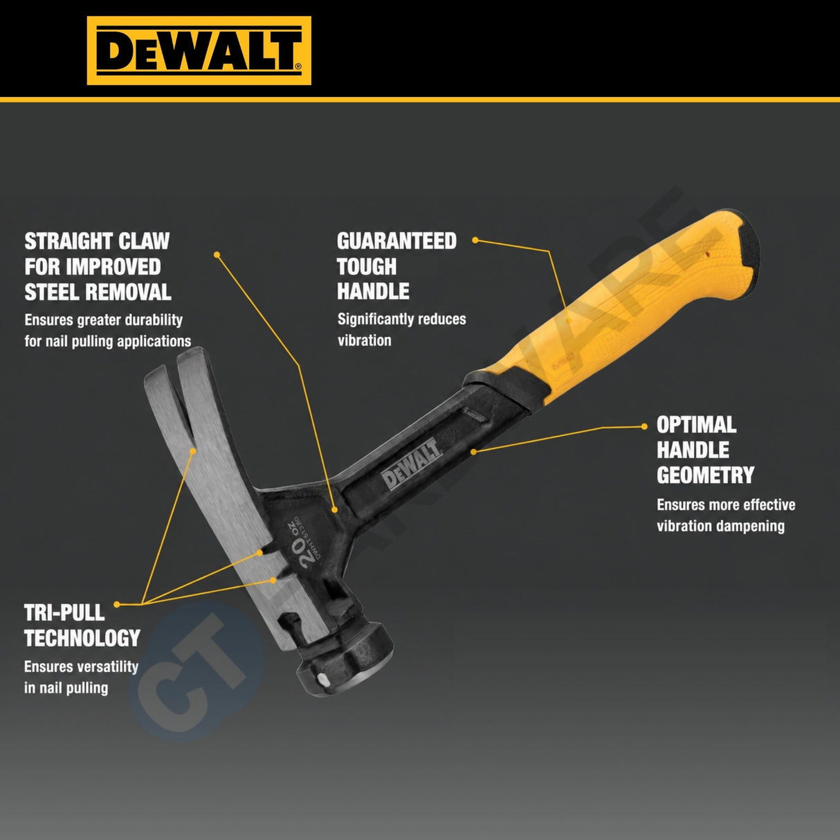 DEWALT DWHT51135-0 TOUGHSERIES™ 12oz MIG Weld Hammer | Smooth Face Steel Hammer with Magnetic Nail Starter