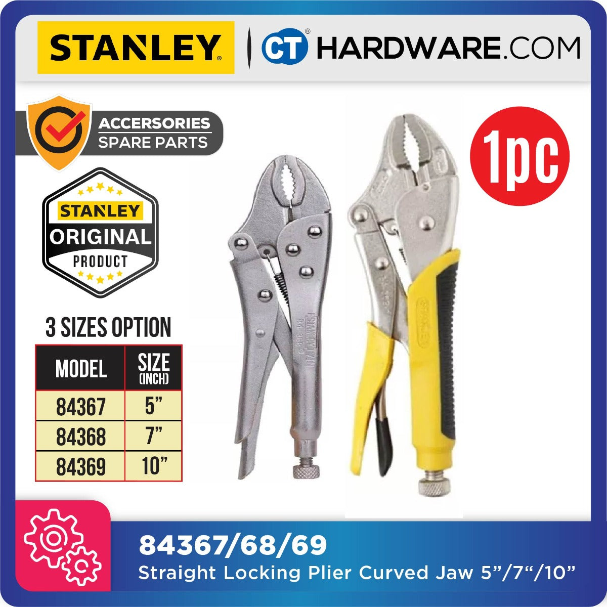 STANLEY CURVED JAW LOCKING PLIERS SIZE 5" TO 10" 84367 / 84368 / 84369