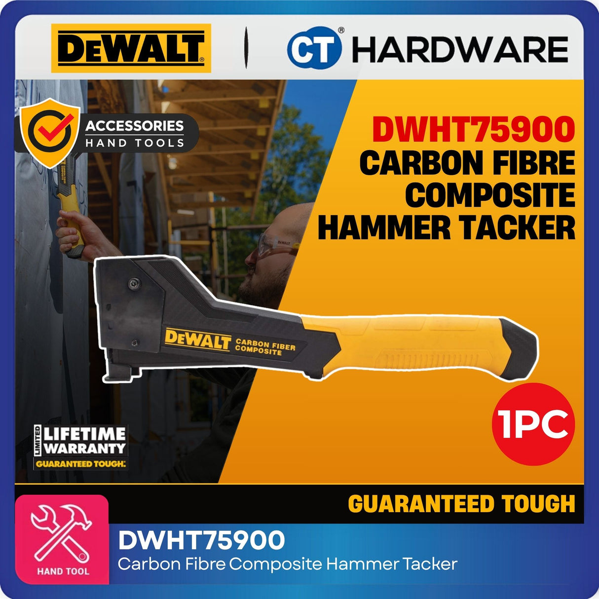 DEWALT DWHT75900 Carbon Fiber Composite Hammer Tacker | Heavy-Duty Staple Hammer | Lightweight Professional Stapler