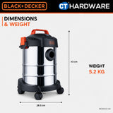 BLACK+DECKER BDWDS12-XD 1000W 12L Wet & Dry Vacuum Cleaner with Blower | Stainless Steel 3-in-1