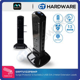 Masterplug SRPTU122PB-MP 12-Sockets Tower Surge Protector | 2 USB (2m)