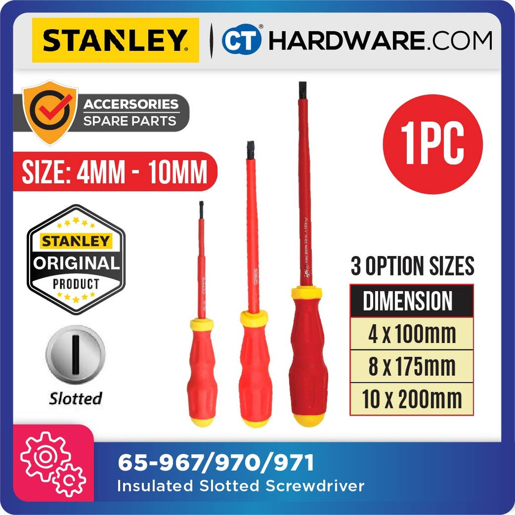 STANLEY (1PC) 1000V STANDARD TIP SLOTTED SCREWDRIVER VDE ELECTRICAL SCREWDRIVER ELECTRICIAN HAND TOOL