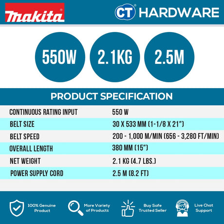 Makita 9031 Belt Sander 1-3/16" x 21" 550W 200-1000m/min 2kg