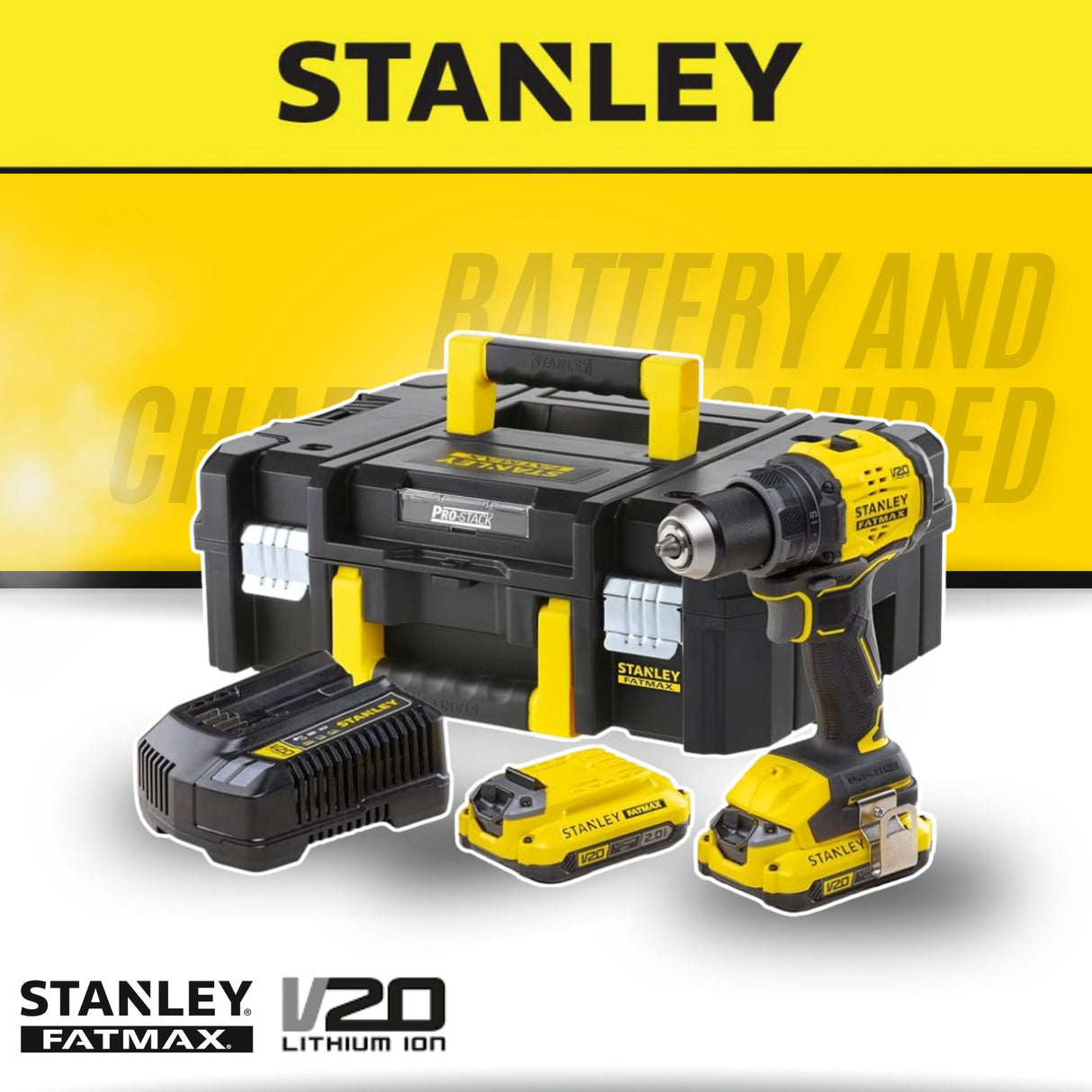Stanley SBD714D2T Cordless Brushless Drill Driver 20V with 2 Batteries 1 Charger [SBD710D2K]