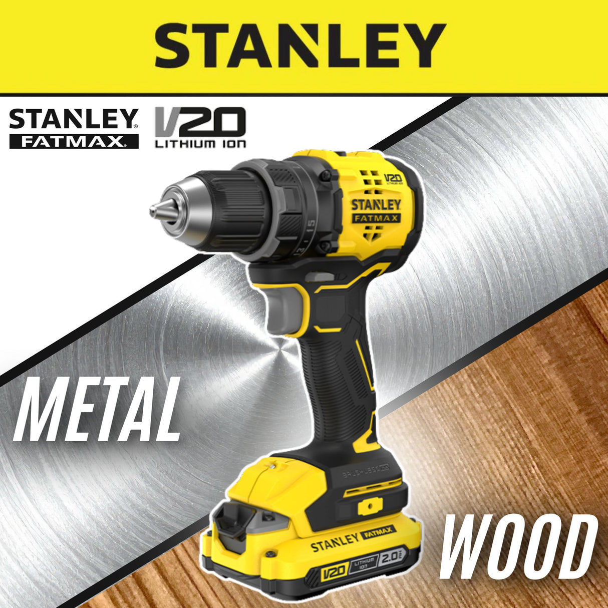 Stanley SBD714D2T Cordless Brushless Drill Driver 20V with 2 Batteries 1 Charger [SBD710D2K]