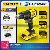 Stanley SBD716D2T 20V Cordless Brushless Hammer Drill C/W 2PCS Battery & 1 Charger (SBD715D2K)